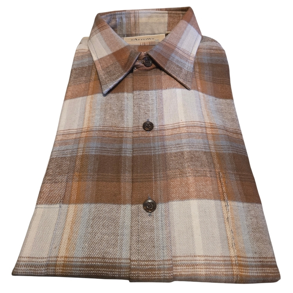 Y2K Arrow Plaid Flannel Shirt Men’s M Brown Beige Rust Blue | NWOT - Picture 8 of 15